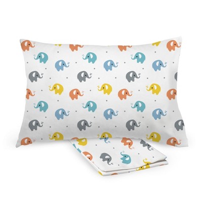 BreathableBaby Cotton Percale Pillowcase, For 13" x 18"/33 x 46 cm Toddler Pillow, Elephants (2-Pack)