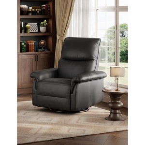 Swivel Rocking Recliner Chair,Manual Leather Recliner Glider with Lumbar Support & Padded Armrest - 1 of 4