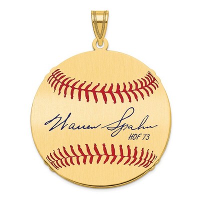 Black Bow Jewelry 14K Gold Plated Warren Spahn Signature LG Enamel Baseball Pendant