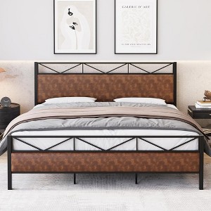 Bed Frame with Leather Headboard & Footboard - 1 of 4