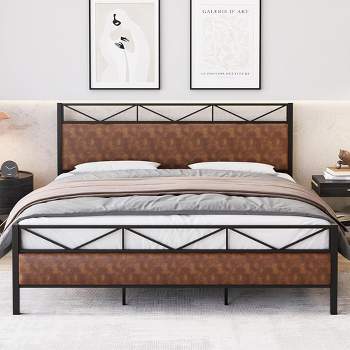 Bed Frame with Leather Headboard & Footboard