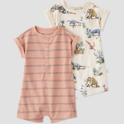 Image of Little Planet by Carter's Organic Baby Boys' 2pk Dino Romper - 3M