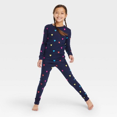 Kid's Valentine's Day Heart Print Matching Family Pajama Set - Navy