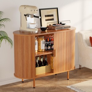 TiramisuBest 40" Storage Cabinet, Sideboard Buffet Cabinet with Tambour Sliding Doors, Accent Coffee Bar Console Table for Kitchen, Entryway,Black - 1 of 4