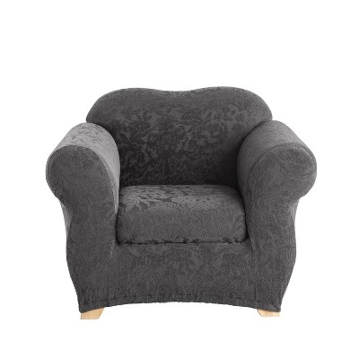 Regal Gray Stretch Jacquard Damask Armchair Slipcover