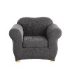 2pc Stretch Jacquard Damask Chair Slipcovers Gray - Sure Fit: Polyester & Spandex, Machine Washable, Indoor Use - 3 of 4