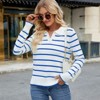 Coolmee Women's Polo Sweater Striped Collared Lightweight Long Sleeve V Neck Pullover Fall Sweater Tops - 3 of 4