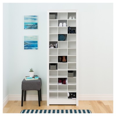 Tall Off-White Composite Wood Shoe Storage Cabinet with 36 Cubbies