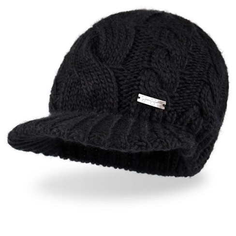 Market & Layne Women Chunky Knit Beanie Hat, Women Winter Hat (Black)