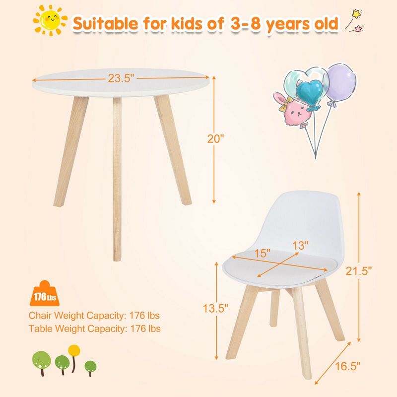 Costway Kids Table & 2 Chairs Set Modern Activity Play Table w/Beech Leg Cushion, 3 of 11