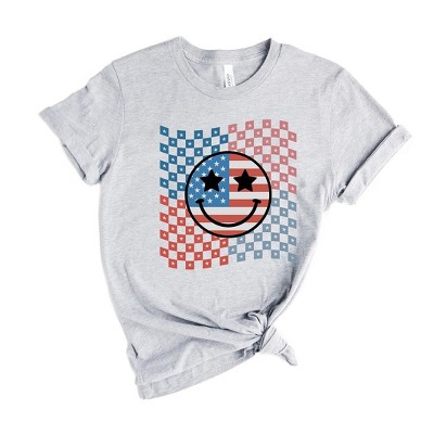 Simply Sage Market Women's Checkered Patriotic Smiley Face Short Sleeve Graphic Tee