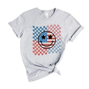 Simply Sage Market Women's Checkered Patriotic Smiley Face Short Sleeve Graphic Tee - 1 of 4