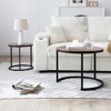 Set of 2 Nesting Round Coffee Tables with MDF Top and Metal Frame, Marble and Wood-Patterned, Modern Industrial Design for Living Room - 2 of 4