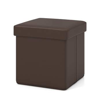Tangkula Folding Storage Ottoman Upholstered Square Footstool PVC Leather 10.5 Gallon