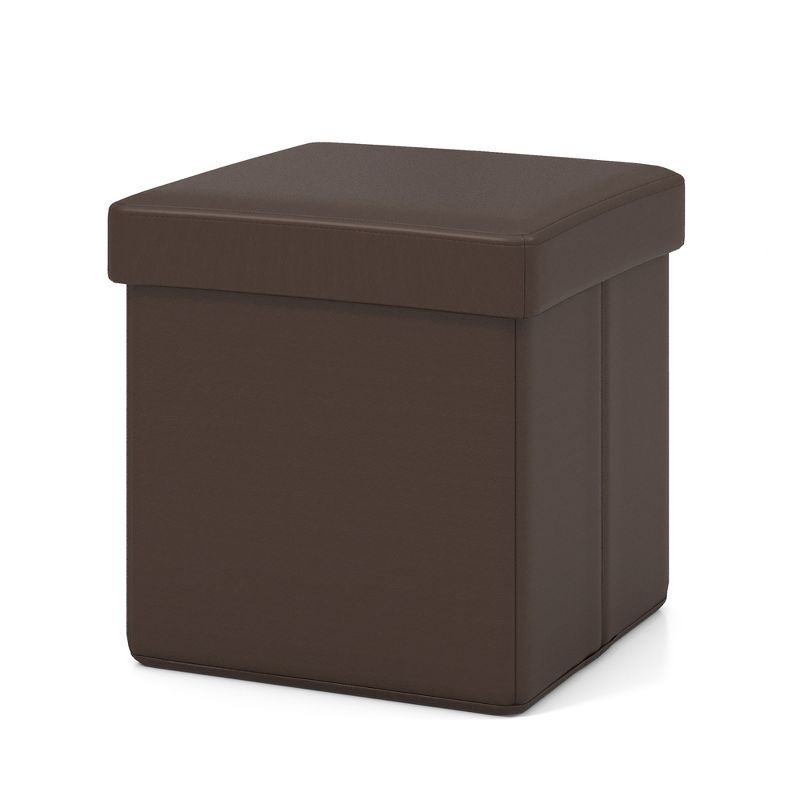 Tangkula Folding Storage Ottoman Upholstered Square Footstool PVC Leather 10.5 Gallon, 1 of 11