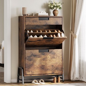 Garvee Shoe Storage Cabinet with 2 Flip Drawers, Freestanding Shoe Organizer with Metal Legs, Narrow Shoe Rack Cabinet for Entryway - 1 of 4