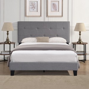 Upholstered Platform Bed Frame ,Wood Slat Support, Easy Assembly - 1 of 4