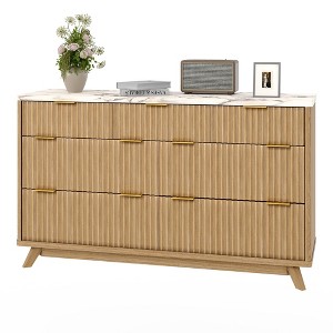 54 Inch Fluted Dresser with 7 Drawers, Modern Wood Chest of Drawers, Curved  Storage Cabinet for Bedroom Living Room - Oak : Target