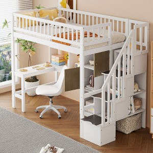 Whisen Wood Twin Size Loft Bed with Built-in Desk - 1 of 4