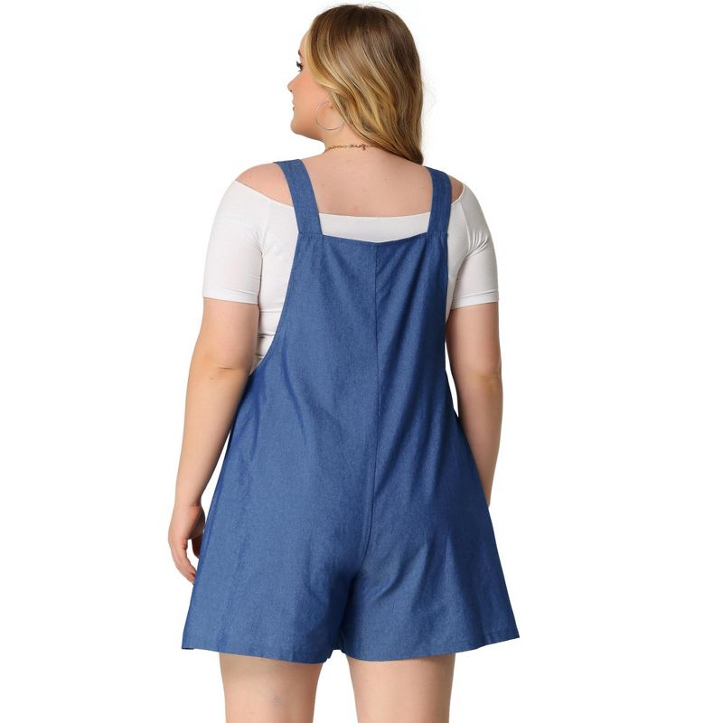 Agnes Orinda Women's Plus Size Chambray Sleeveless Tie Shoulder Cargo Jumpsuits, 4 of 6
