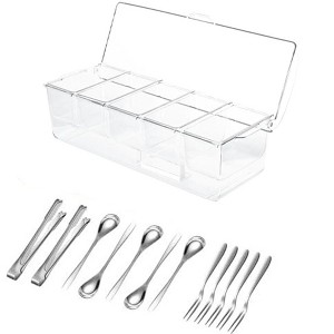Aoibox 5-Compartment Condiment Server with Lid, Ice Chilled Serving Tray Includes 5 Spoons, 5 Forks & 2 Tongs for Parties, BBQs & Events - 1 of 4