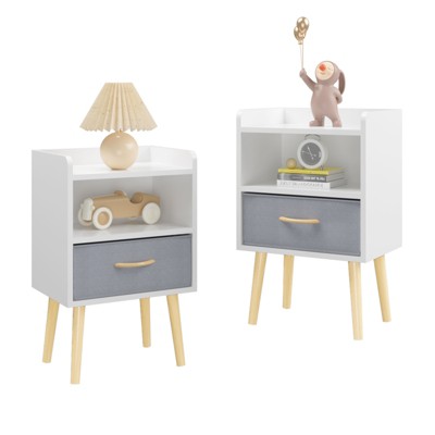 FONTOI 2PCS Nightstand with Drawer, 2-Tier Storage End Table, Side Table for Living Room Bedroom, White, 11.8"*24.8"*15.8"