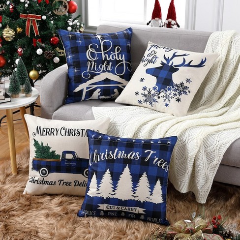 Trinity 4 Pieces Christmas Pillow Covers for Couch Bed Sofa Christmas  Decorations, Blue