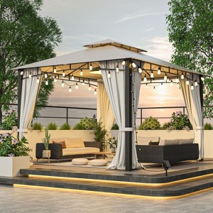 Yammi 10x12' Softtop Metal Grill Patio Gazebo with Curtain, Canopy Tent with Mosquito Net, Outdoor Furniture - Maison Boucle - 1 of 4