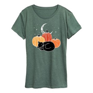 Women's - Instant Message - Black Cat Pumpkin Nap Short Sleeve Graphic T-Shirt - 1 of 4