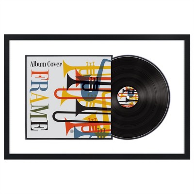 Americanflat 25x16.5 Vinyl Record Display - Display Record Album and 12.5x12.5 Album Cover Art - Album Frame with Engineered Wood Molding - Black