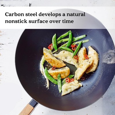 Alva Forest 12" Nonstick Carbon Steel Wok with Acacia Handle