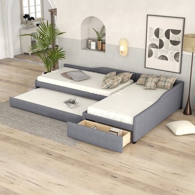NicBex Twin Size Double Daybed with Trundle Wooden Daybed Frame Extendable Day bed with 1 Storage Drawer for Living Room