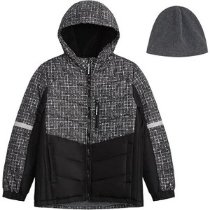 London Fog Boys' Heavyweight Puffer Jacket with Soft-Lined Hood and Fleece Beanie – Black - 1 of 4