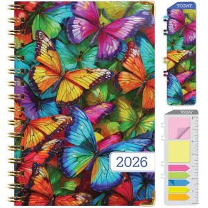HARDCOVER 2026 Planner, 5.5"x8": 14 Months (Nov 2025-Dec 2026), Daily/Weekly/Monthly,  Bookmark, Pocket Folder w Sticky Notes (Colorful Butterflies) - 1 of 4