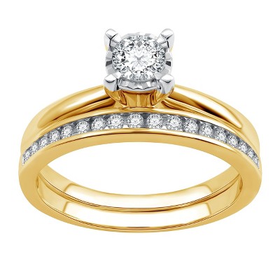 GILDED 1/2 ct. T.W. Lab Diamond (SI1-SI2 Clarity, F-G Color) and 14KT Gold Plating Over Sterling Silver Engagement Ring Set