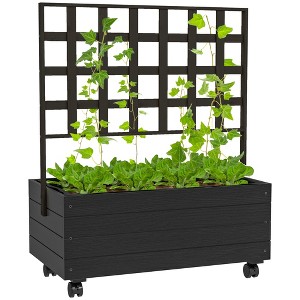 Outsunny Wooden Garden Planter with Trellis and Wheels, Freestanding Garden Box for Garden, Patio, Balcony - 1 of 4