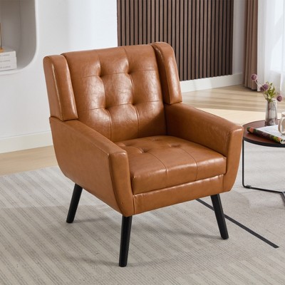 Runesay Modern Chenille Accent Chair with Pillow and Wood Legs