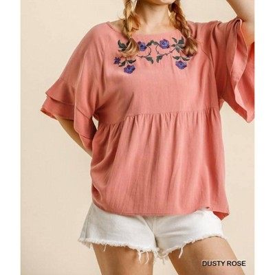 Women's Floral Embroidered Babydoll Top - umgee