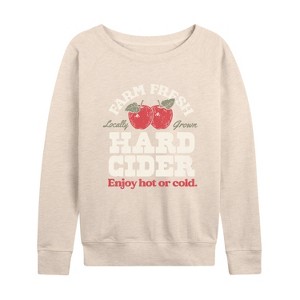 Women's - Instant Message - Farm Fresh Hard Cider Hot or Cold Lightweight French Terry Wide Neck Long Sleeve Shirt - 1 of 4