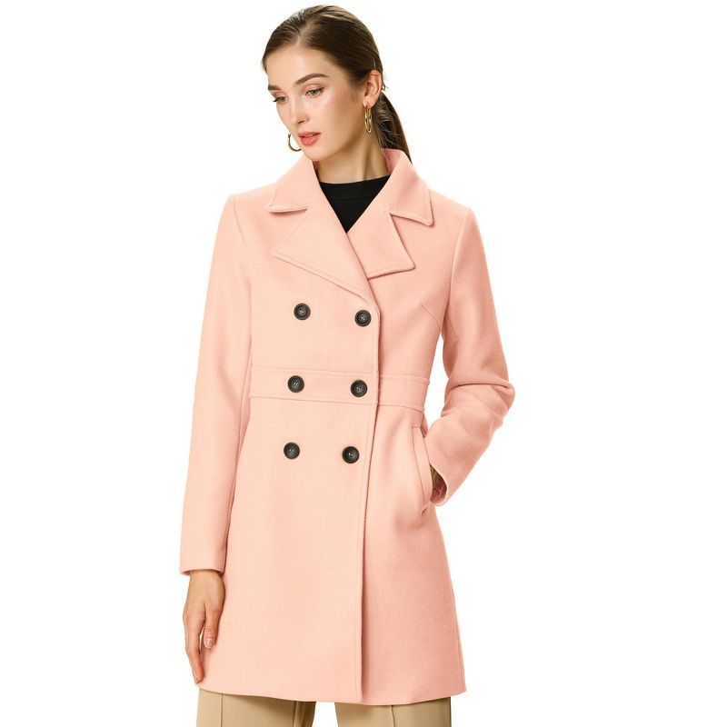 Allegra K Women's Notched Lapel Double Breasted Long Trench Coat, 3 of 8