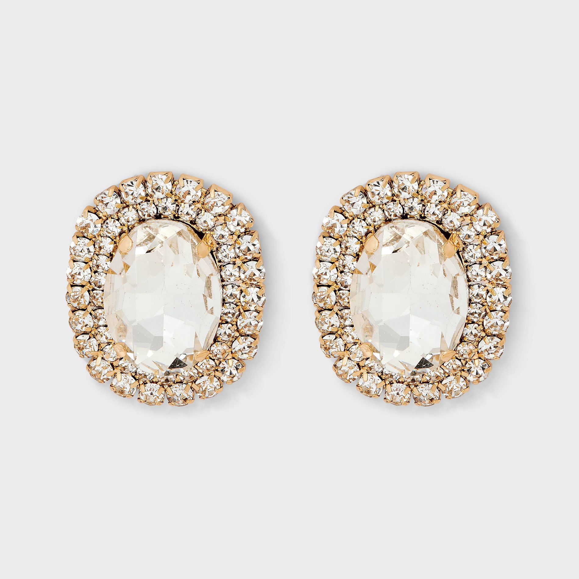 Stone Statement Button Earrings- A New Day™ Gold/Clear