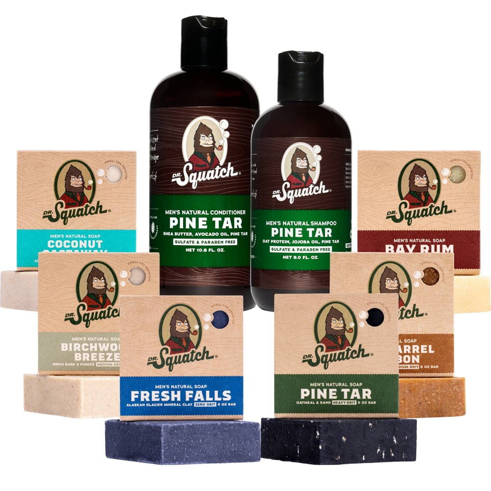 Photos - Shower Gel DR. SQUATCH Men's Shampoo, Conditioner & Bar Soap Bundle - Pine Tar - 48.6