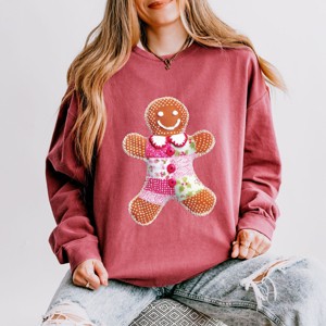 Gingerbread Polka Dot Patchwork Print - Women's Lightweight Garment Dyed Sweatshirt - 1 of 3