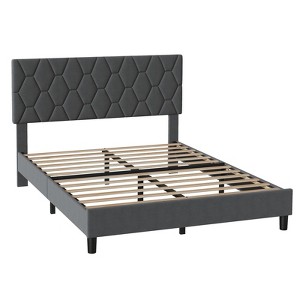 Bed Frame with Upholstered Headboard - Heavy-Duty Platform Bed Frame with Strong Wood Slats, No Box Spring Needed, Noise Free, Easy Assembly - 1 of 4