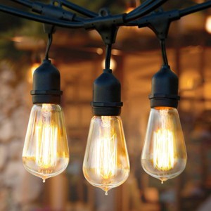 Brightech 15-Bulb Incandescent Ambience Pro Hanging 40W 48ft ST64 Indoor Outdoor Plug-in String Lights Clear Bulb Black Wire - 1 of 4