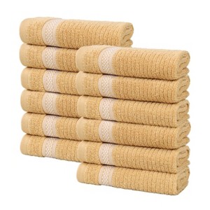 Zero Twist Cotton Ribbed Modern Geometric Border Face Towel Washcloth Set 12 by Blue Nile Mills - 1 of 4