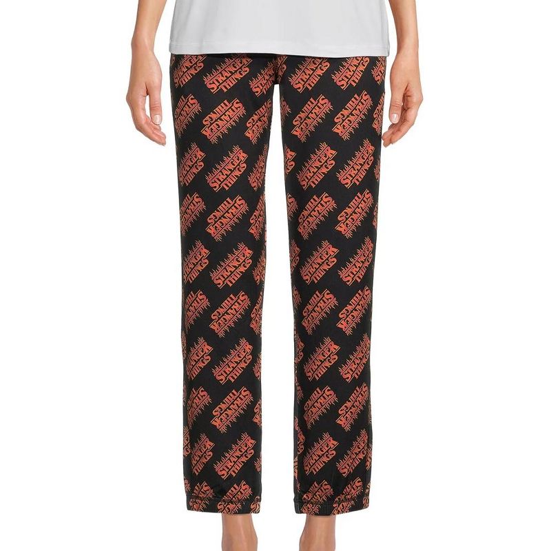 Women's Stranger Things Pajamas Set Flame Logo Shirt And Sleep Pants, 3 of 5