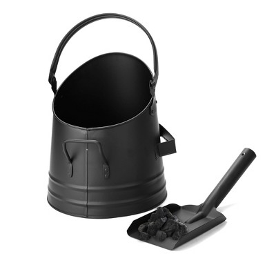 Mind Reader Small Fireplace Bucket with Shovel, 2-Piece, Black