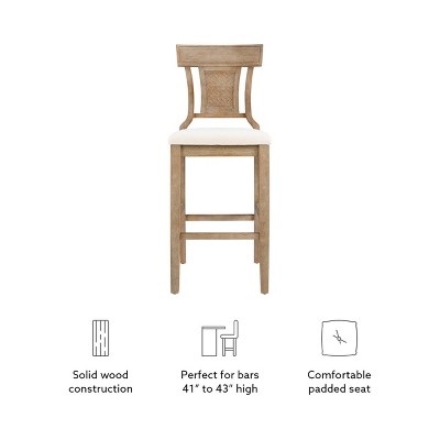 Rylan 30" Gray Wash Finish & Beige Linen Solid Wood Barstool