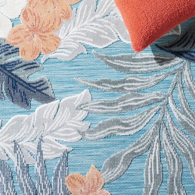 Handmade Blue and Grey Floral Synthetic Area Rug, 5'1" x 7'6"